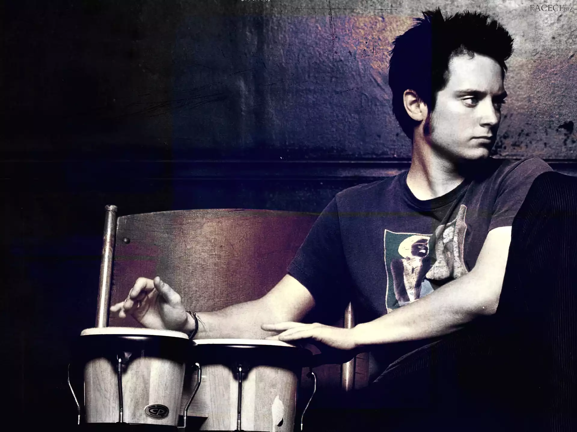 ciemne włosy, Elijah Wood, krzesło